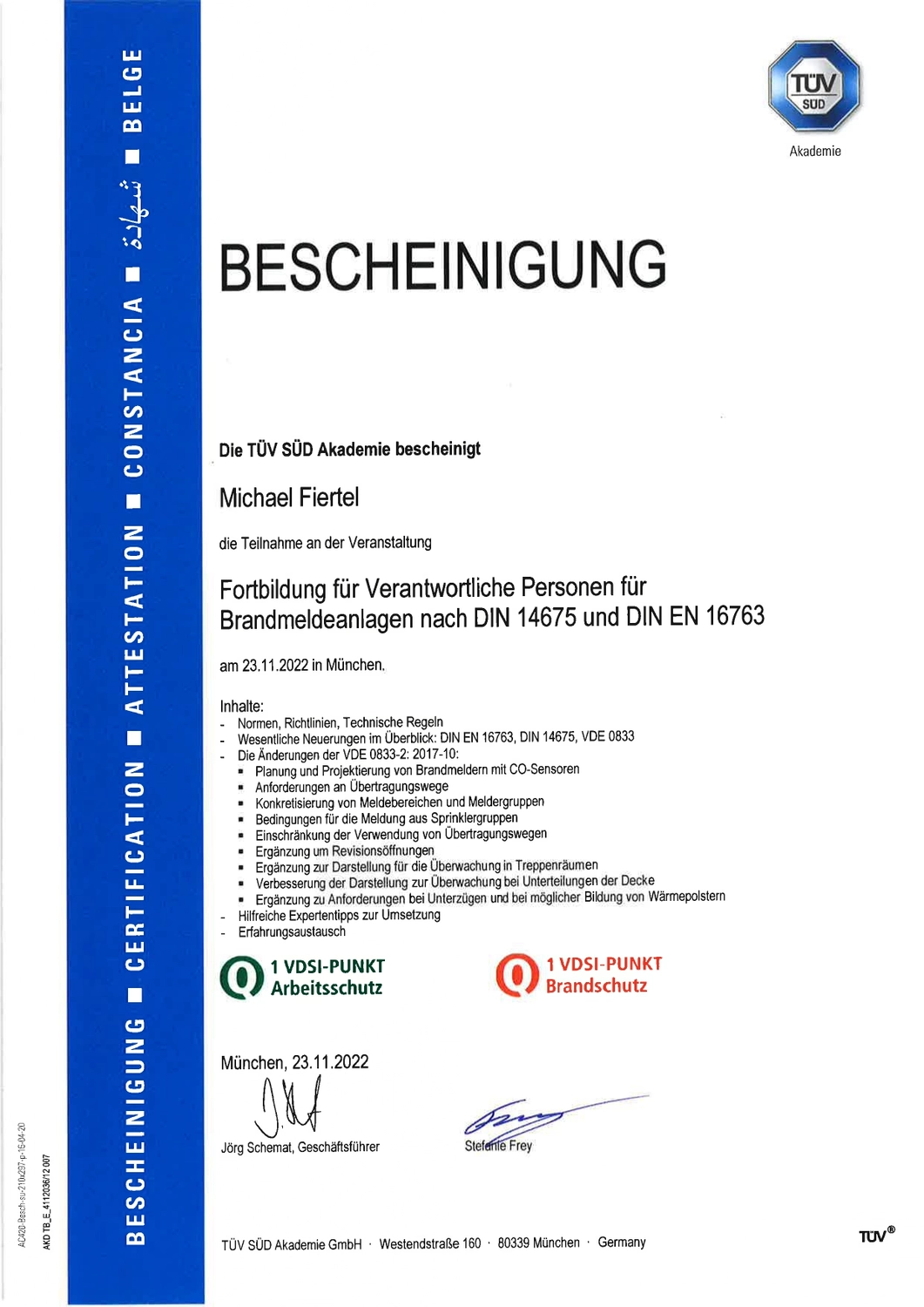 PBF – Sicherheitstechnologie – Zertifikat - Brandschutzplanung Neufarn