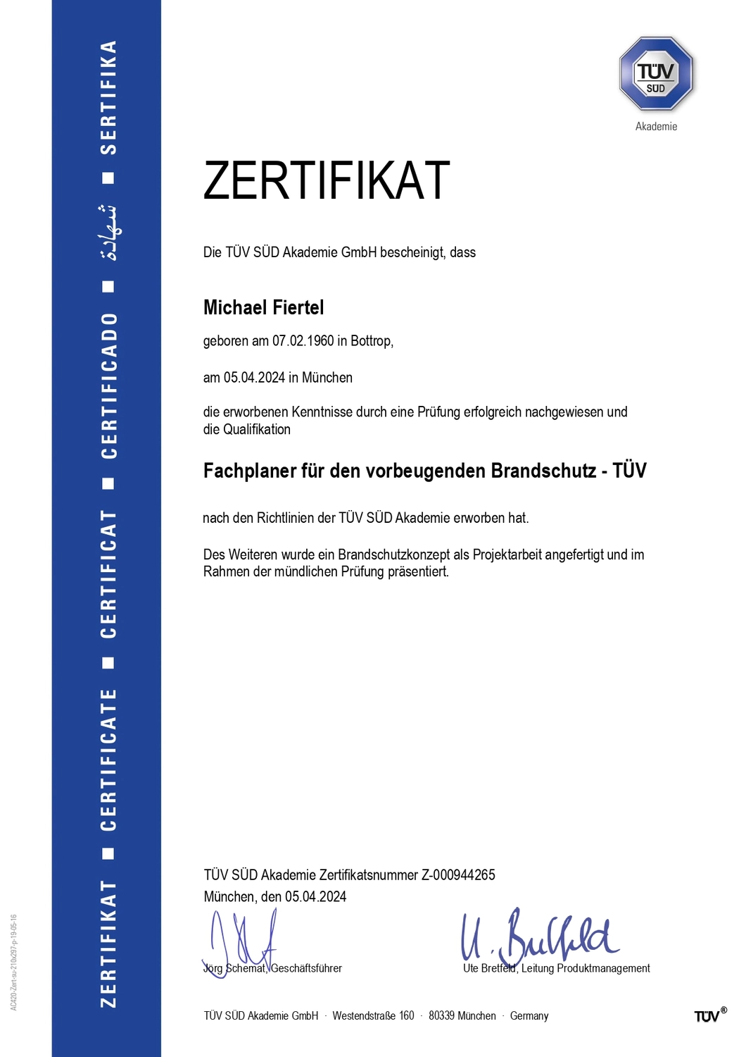 PBF – Sicherheitstechnologie – Zertifikat - Brandschutzplanung Neufarn